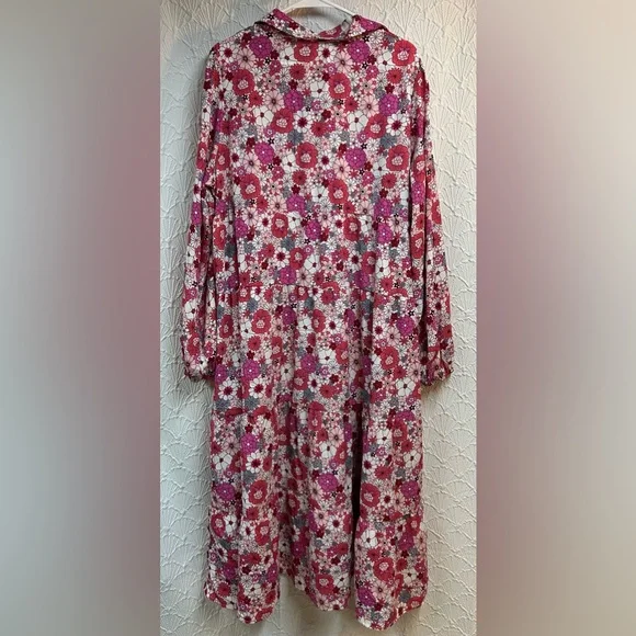 NWT Dokotoo 2X Floral Pink Long Sleeve Dress Tiered Dress - Picture 2 of 6